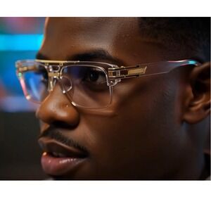 Sunglasses Clear Frame Gold Accents Hip Hop Fashion Men Street Wear Lentes Gafas